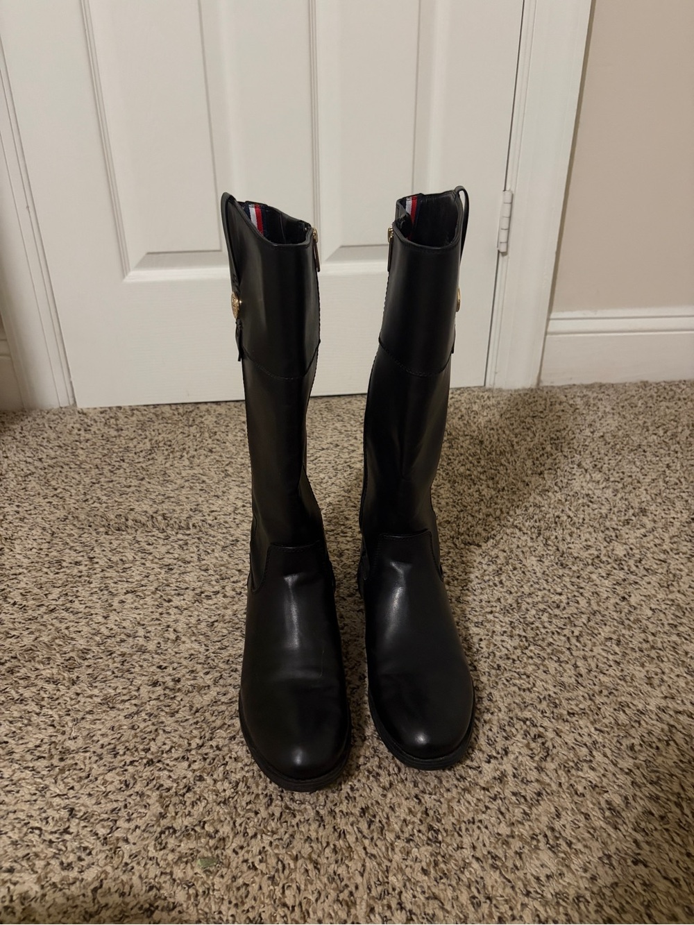 Black Tommy Hilfiger Women's Knee-High Riding Boots - Classic Leather Style